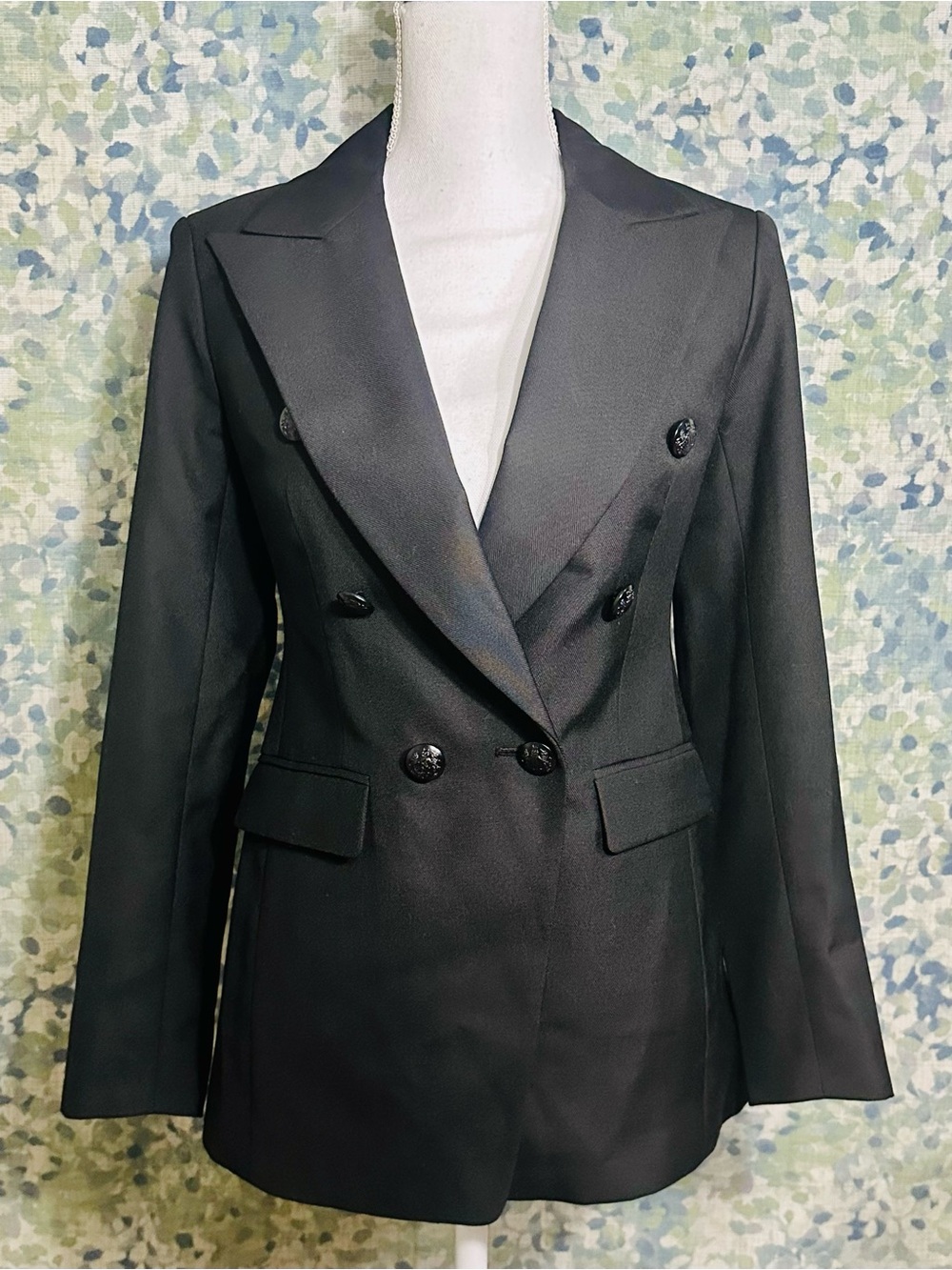 Banana Republic Double Breasted Wool Blend Blazer Black Red Racing Stripe Size 0